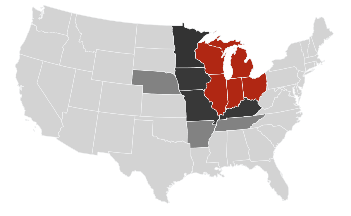 Map of Grid-Line's Midwest service area